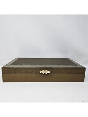 Vintage Mele Jewelry Box Case Brown With Gold Satin Velvet Lined Faux Leather